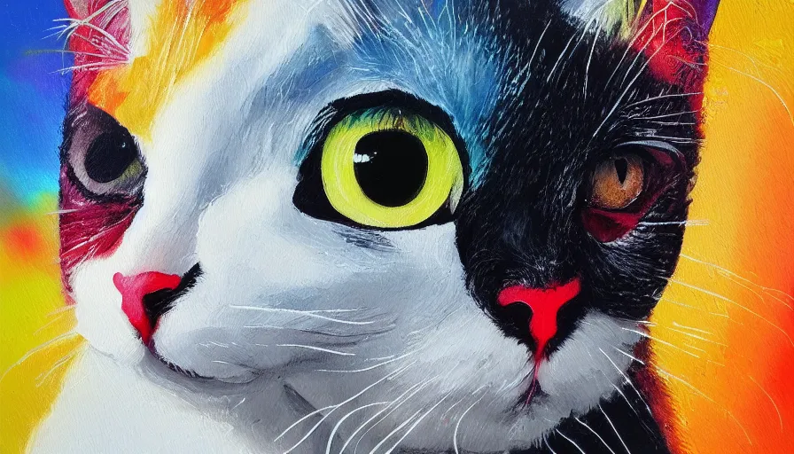 Image similar to cat, painting on canvas, watedrops, water droplets, acrylic painting, acrylic pouring, painting, influencer, artstation - h 8 0 0