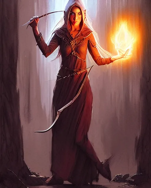 Image similar to a female elvish sorceress casting a fireball | | pencil sketch, realistic shaded, fine details, realistic shaded lighting poster by greg rutkowski, magali villeneuve, artgerm, jeremy lipkin and michael garmash and rob rey