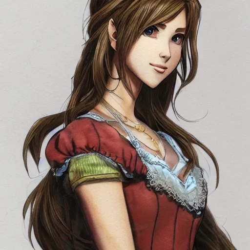 Image similar to concept art of aerith gainsborough in wall market leopard print dress, highly detailed, trending on artstation