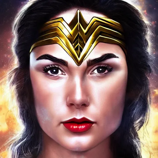 Image similar to face protrait of wonder woman, realistic, ultrahd,