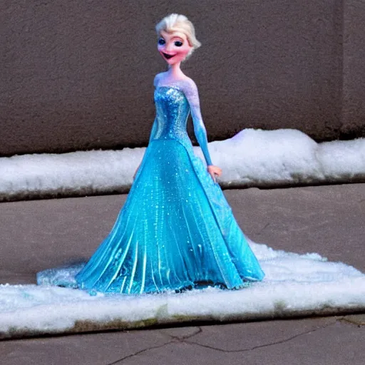 Prompt: elsa from frozen melting during a heat wave
