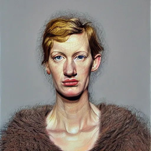 Image similar to high quality high detail painting by lucian freud, hd, portrait of a blonde, photorealistic lighting