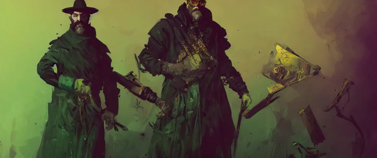 Image similar to duotone green and purple and golden background comic noir illustration painting of olgierd von everec in nobleman robes by sachin teng and sergey kolesov and ruan jia and heng z. graffiti art, scifi, fantasy, hyper detailed. octane render. concept art. trending on artstation