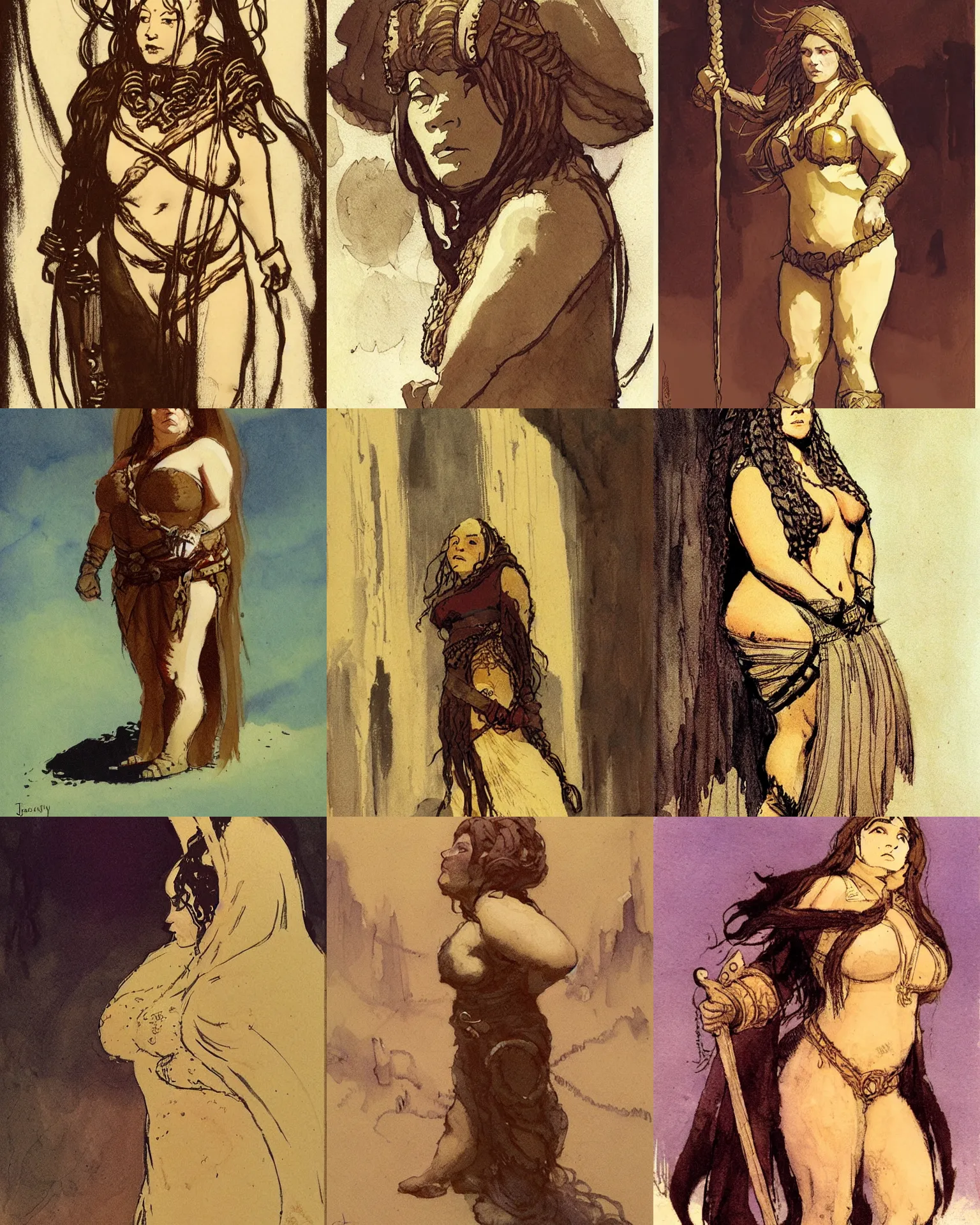 Prompt: female dwarven noblewoman, chubby short stature, braided intricate hair, by jeffrey catherine jones