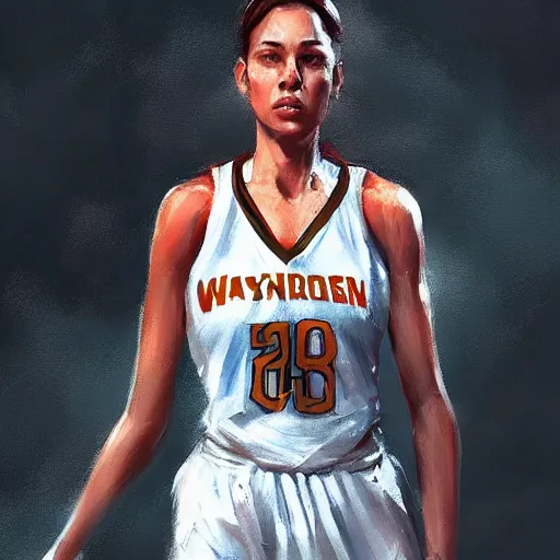 Image similar to painting of an woman basketball player, greg rutkowski, cg worker artstation