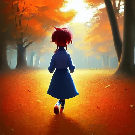 Image similar to ansell mary jane ilustration a beautiful little girl smiling, walking calmly through an autumn forest, style by goro fujita, characterized by ansell mary jane, sharp focus, highly detailed, artstation