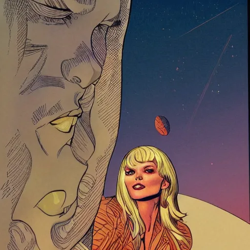 Image similar to michelle pfeiffer retro minimalist portrait moebius starwatcher comic by jean giraud, 8 k