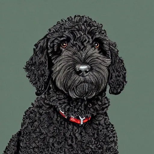 Prompt: black goldendoodle dog, high detail