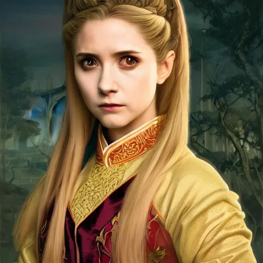 Image similar to a highly detailed portrait of buffy the vampire slayer as a medieval chinese prince, beautiful detail and color, art by john collier and albert aublet and krenz cushart and artem demura and alphonse mucha, volumetric lighting, octane render, 4 k resolution, trending on artstation, masterpiece