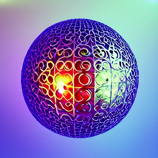 Image similar to “Sphere eversion (technicolour, photorealistic). A filigree sphere is wandering into itself (turning itself inside out in 3D space). Cutting edge, high-resolution, clean and enhanced.”