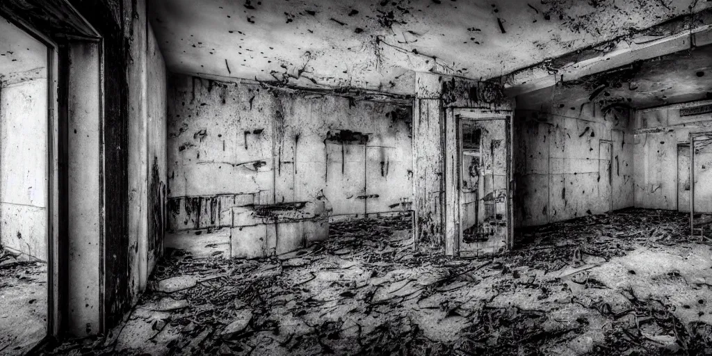 Prompt: abandoned prison with ghosts, security camera, black and white, real