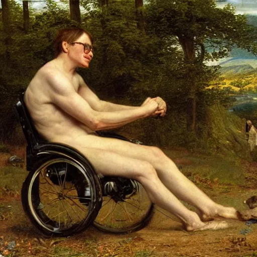 Prompt: stephen hawking fighting a bear by edward poynter