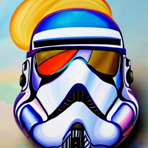 Image similar to a detailed painting by lisa frank of a storm trooper helmet