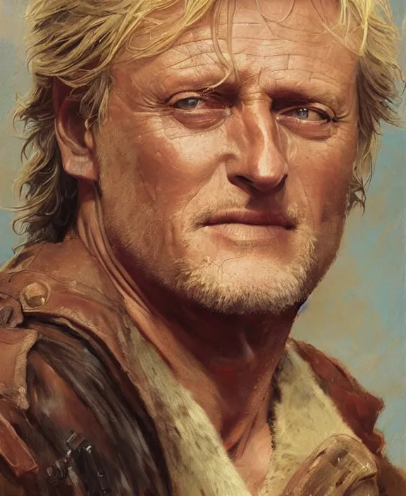 Image similar to portrait of rutger hauer, joyful, highly detailed painting by gaston bussiere, craig mullins, j. c. leyendecker 8 k,