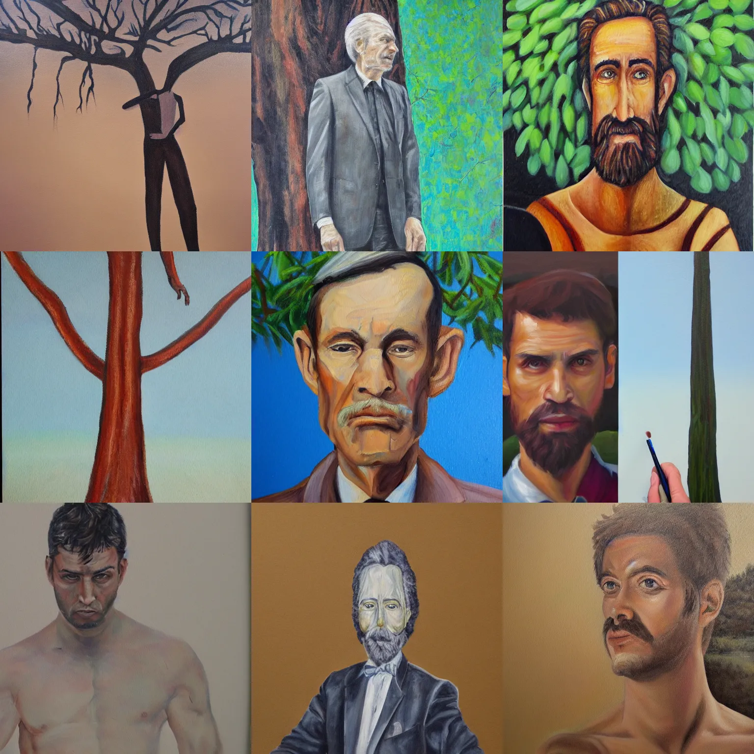 Prompt: A detailed painting of a man longer than a tree