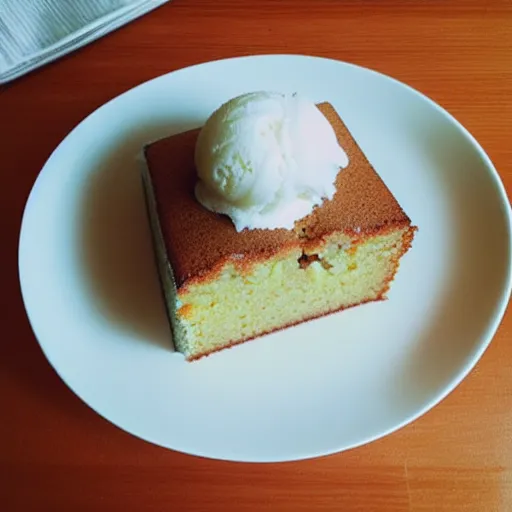 Image similar to Banana orange cake with vanilla icecream, manga, Studio Ghibli masterpiece