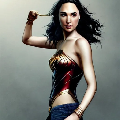 Image similar to gal gadot in the style of stefan kostic, realistic, full body, sharp focus, 8 k high definition, insanely detailed, intricate, elegant, art by stanley lau and artgerm