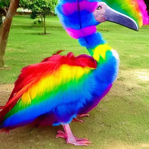 Image similar to a photo of a dodo with raimbow feathers