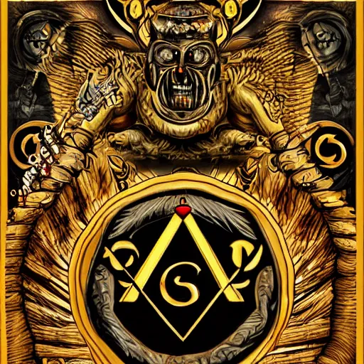 Image similar to portre of a demon, masonic and kabalistic symbols in background, digital art, ultra detailed