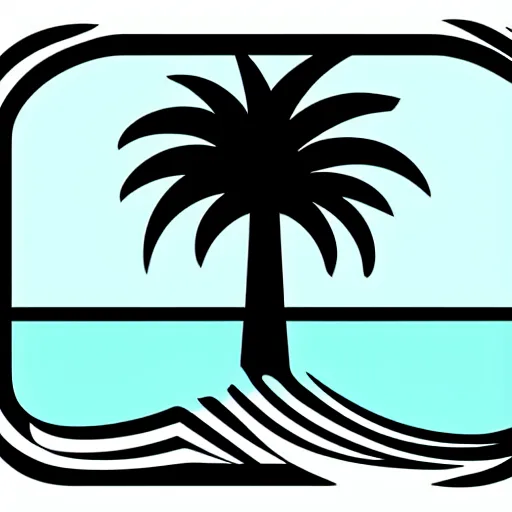 Image similar to waves in bottom front of a palm tree in front of a giant volleyball vector logo, professional sports style, flat colour, svg, professional, sharp edges