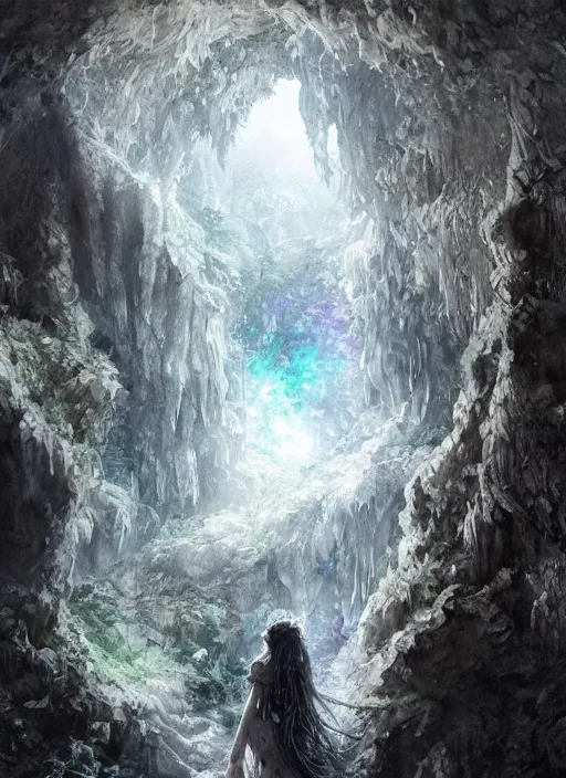 Prompt: portrait, Overgrown Cave made of white paper, Crystal Lighting, Mystical,, watercolor, dramatic lighting, cinematic, establishing shot, extremely high detail, foto realistic, cinematic lighting, pen and ink, intricate line drawings, by Yoshitaka Amano, Ruan Jia, Kentaro Miura, Artgerm, post processed, concept art, artstation, matte painting, style by eddie mendoza, raphael lacoste, alex ross