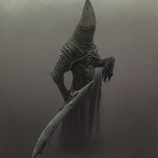 Prompt: shark in style of dark souls by zdzisław beksiński