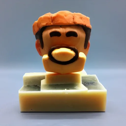 Image similar to the main character from spelunky carved out of a bar of soap