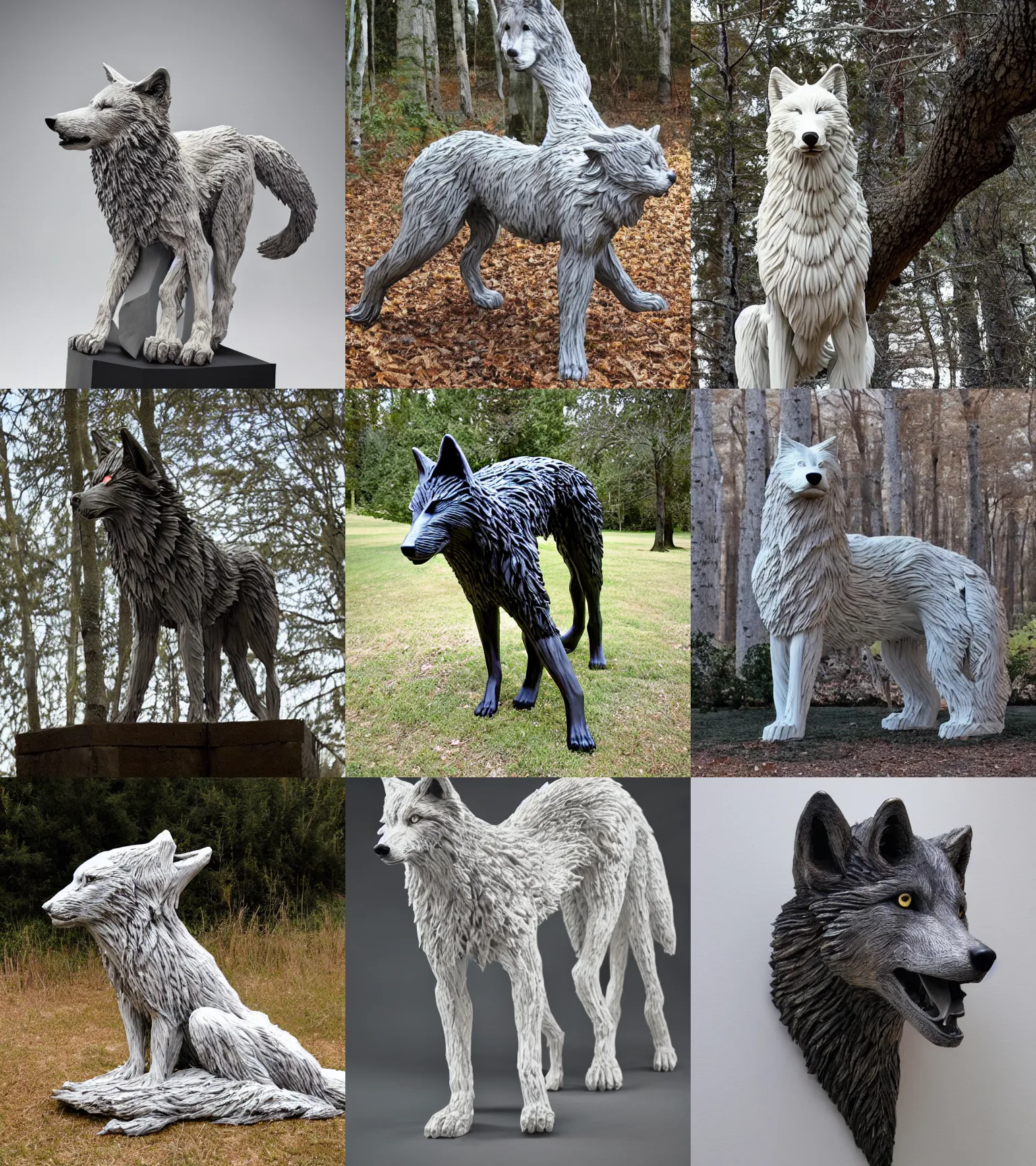 Prompt: wolf sculpture by Beth Cavener and Valerie Hadida and Catherine Thiry and Christophe Charbonnel