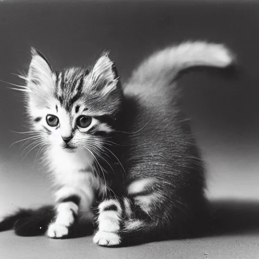 Image similar to a portrait photo of a cute kitten wearing a tuxedo, by edward weston, auto graflex, 2 1 0 mm ƒ / 6 4 zeiss tessar, agfa isopan iso 2 5, pepper no. 3 5, 1 9 3 0, high quality photo, highly detailed, studio lighting, fine - art photography, tack sharp