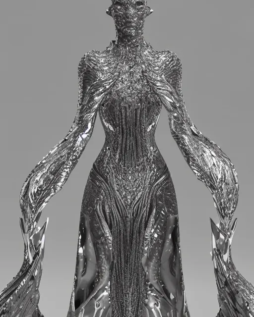 Image similar to a highly detailed metahuman 4 k close up render of an alien goddess bella hadid monument tiger in iris van herpen dress schiaparelli in diamonds crystals swarovski and jewelry iridescent in style of alphonse mucha gustav klimt trending on artstation made in unreal engine 4