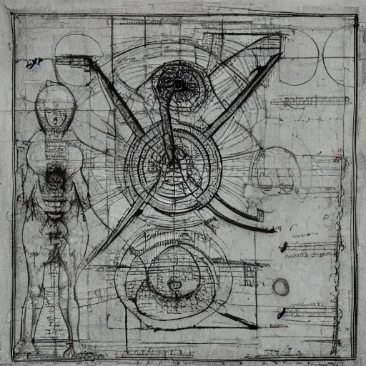 Prompt: Leonardo Davinci's blueprints for a lovecraftian god