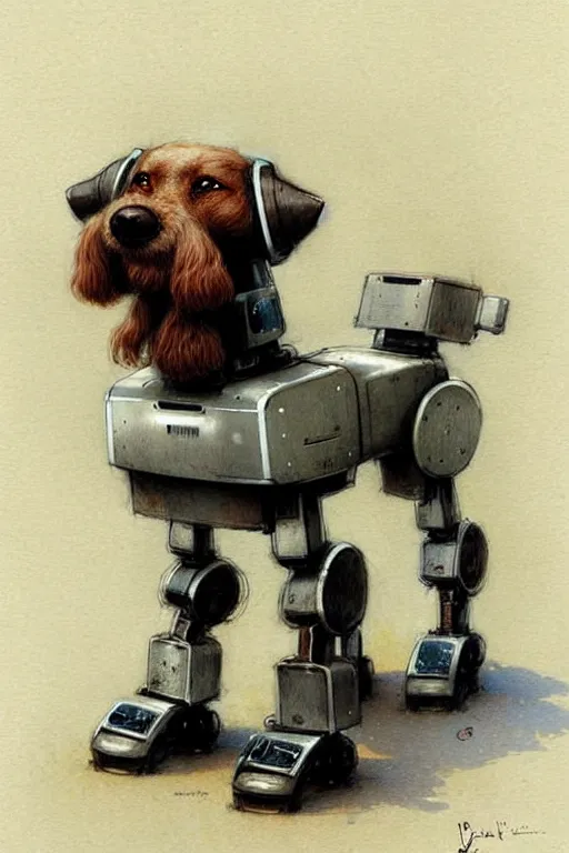 Image similar to (((((2050s robot box shaped robot dog k9 . muted colors.))))) by Jean-Baptiste Monge !!!!!!!!!!!!!!!!!!!!!!!!!!!