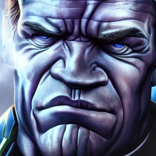 Image similar to arnold schwarzenegger as thanos, highly detailed, amazing digital art, trending on artstation, sharp