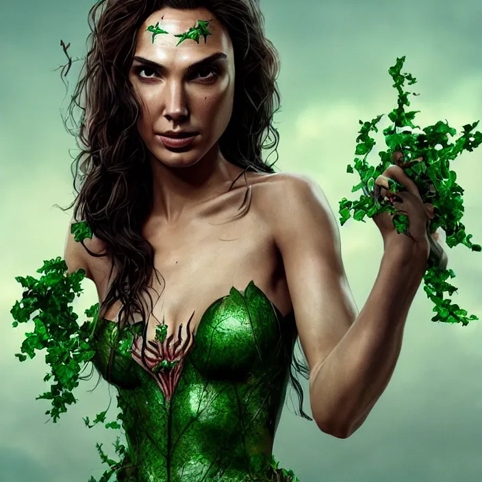 Prompt: portrait of Gal Gadot as a Poison Ivy. intricate artwork. by Tooth Wu, wlop, beeple, dan mumford. octane render, trending on artstation, greg rutkowski very coherent symmetrical artwork. cinematic, hyper realism, high detail, octane render, 8k