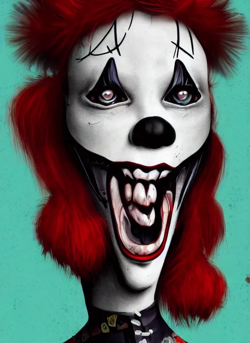 Prompt: A high quality illustration of a goth-clown hybrid, trending on artstation, hd, behance contest winner