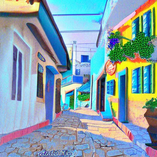 Image similar to safed tzfat israel, digital art, outrun