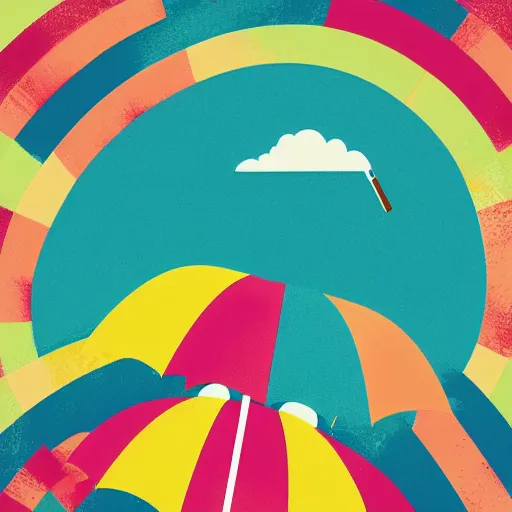 Prompt: illustration of colorful umbrella on the beach with nice design by malika favre