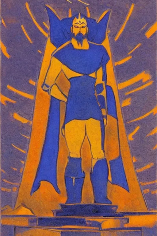 Image similar to thor, marvel, artwork by nicholas roerich,