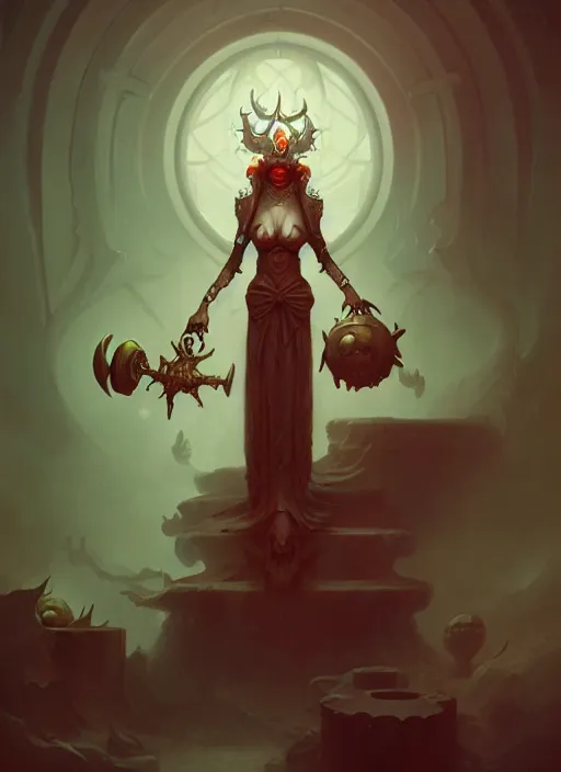 Image similar to fineart portrait illustration of the necromancer by peter mohrbacher, hyper detailed, crisp