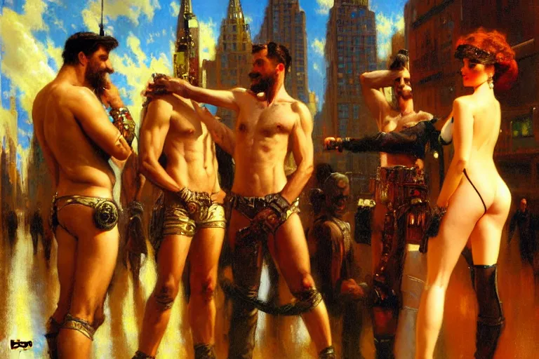 Image similar to nyc, painting by gaston bussiere, craig mullins, j. c. leyendecker, tom of finland