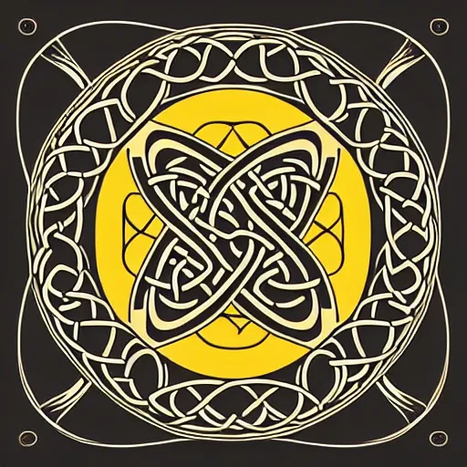 Image similar to a circular vector tattoo design. art nouveau, celtic knots, with a japanese influence, curvilinear, recursive.