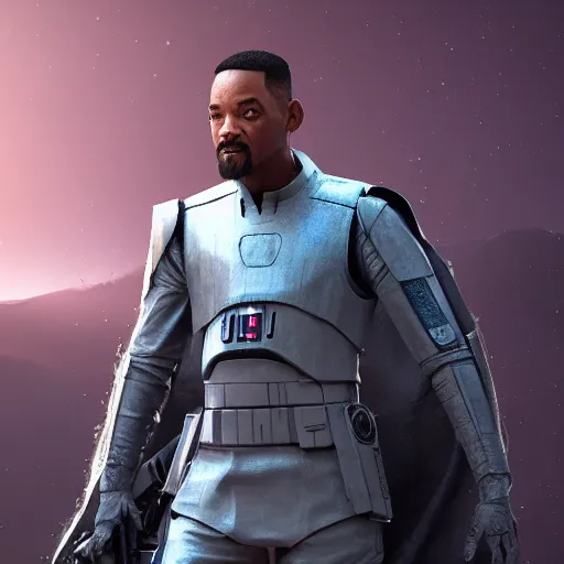 Image similar to will smith as a jedi, starwars, hyper detailed, digital art, trending in artstation, cinematic lighting, studio quality, smooth render, unreal engine 5 rendered, octane rendered