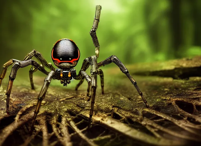 Image similar to photo of a cybernetic biomechanical spider in the forest. fantasy magic style. highly detailed 8 k. intricate. nikon d 8 5 0 5 5 mm. award winning photography.