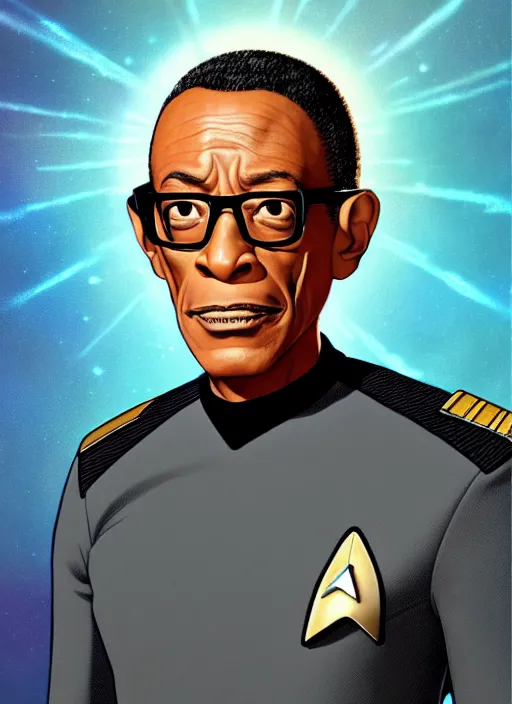 Image similar to cute star trek officer gus fring, natural lighting, path traced, highly detailed, high quality, digital painting, by don bluth and ross tran and studio ghibli and alphonse mucha, artgerm