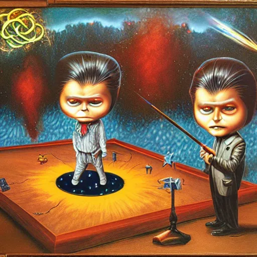 Image similar to wizards duel painting by Mark Ryden and Todd Schorr, Jack Kirby