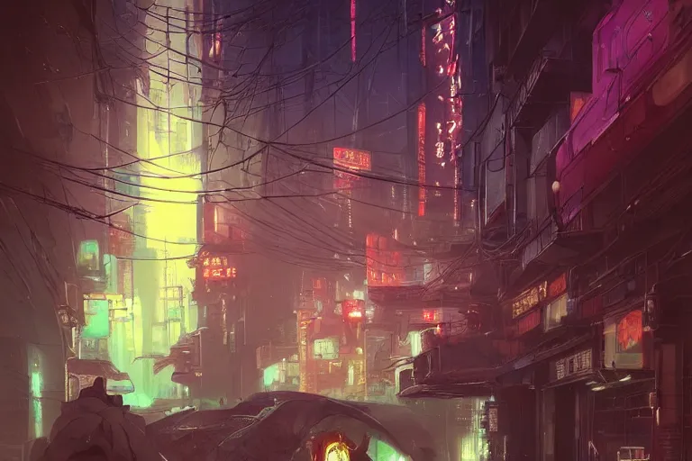 Prompt: abandoned tokyo streets at night lit by neon lights in the year 2049, cyberpunk concept art by pete mohrbacher and seb mckinnon and beksinski and josan gonzales, digital art, highly detailed, intricate, sci-fi, sharp focus, Trending on Artstation HQ, deviantart, unreal engine 5, 4K UHD image