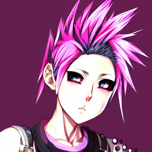 Image similar to full headshot portrait of anime woman with pink mohawk punk, digital art, drawn by WLOP, by Avetetsuya Studios, anime manga panel, trending on artstation, wearing a plaid shirt