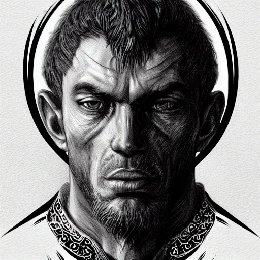 Image similar to portrait of a handsome Catholic priest with red eyes, dark, intricate details, highly detailed, eerie, concept art, digital painting, sharp, trending on artstation, award-winning. Art by Loran DeSore and Merwild