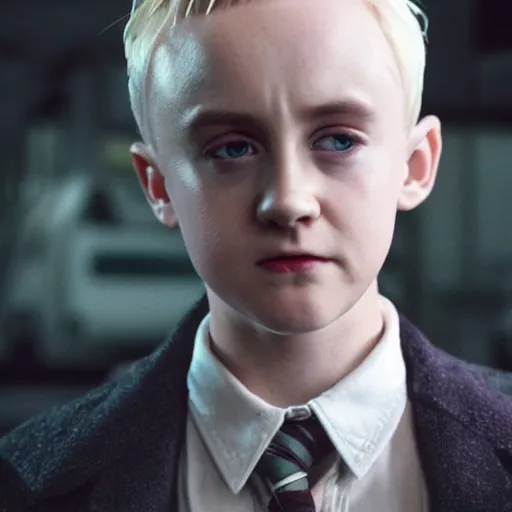 Image similar to Draco Malfoy as 001 from Stranger Things, high resolution photo