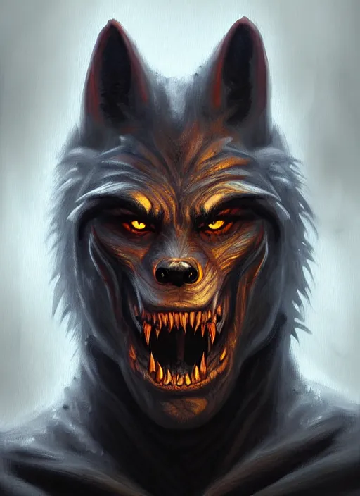 Image similar to a _ fantasy _ style _ portrait _ painting _ of werewolf, dnd, wicked, oil _ painting _ unreal _ 5 _ daz. _ rpg _ portrait _ extremely _ detailed _ artgerm _ greg _ rutkowski _ greg